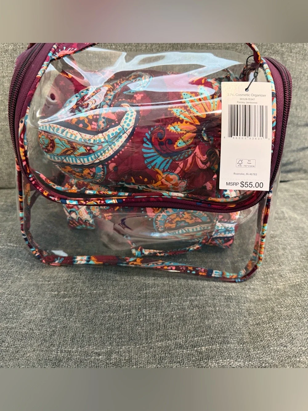 Vera Bradley Plum Floral Clear Travel Cosmetic Bag Set